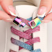 【HOT】❈▦ Lock No Tie Shoelaces Flats Elastic Laces Sneakers Adults Kids Fashion Glitter Rubber Shoelace Shoe Accessories