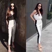 Dressclothes_shop ชุดเข้าเซท Set 2 ชิ้น เสื้อสายเดี่ยวทรงคอป สีดำสุดด sexy