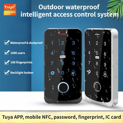 Tuya ระบบควบคุมการเข้าถึงประตูสมาร์ท IP65 Biometrics กันน้ำบัตรสแกนลายนิ้วมือ RFID NFC APP Passsword ปลดล็อคล็อคอิเล็กทรอนิกส์