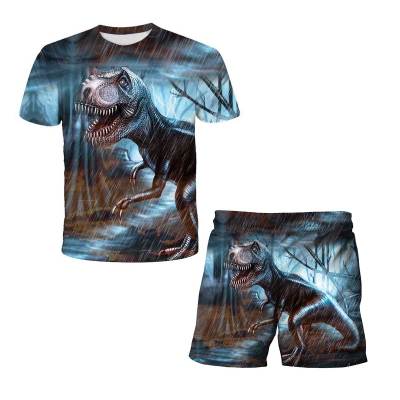 Jurassic ชุดเสื้อยืด3d ลายไดโนเสาร์สำหรับเด็กผู้ชาย4-14ปีชุดแขนสั้นแฟชั่นสำหรับเด็ก