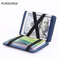 PURDORED 1 Pc Magic Card Holder Solid Men Business Card Case Artificial Leather Wallet Purse Men Casual Pockets Travel Wallet