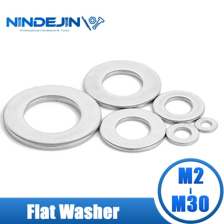 NINDEJIN 1/100pcs Flat Washer M2 M2.5 M3 M4 M5 M6 M8 M10 M12 M14 M16 ...