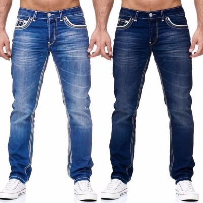 Men Jeans Solid Pockets Stretch Denim Straight Pants Spring Summer Business Casual Trousers Daily Streetwear Mens Clothing