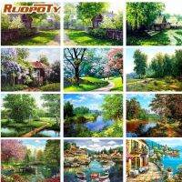 RUOPOTY Cross Stitch Landscape Needlework Sets Embroidery Coffee Kits White Canvas Scenery DIY Home Decor 40x50cm