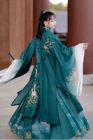 เสื้อแจ็กเก็ต Hanfu สำหรับคู่รักชุดชุดฮาโลวีนเย็บปักถักร้อยประเพณีจีนไล่ระดับสีเขียว