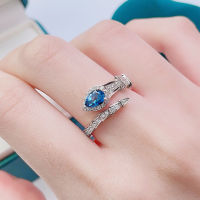Yixuan INS Network Red Crowd Cold Wind Snake Bone Inlaid with Zircon Live Ring, Non fading Red Blue Diamond Snake Ring W5MA