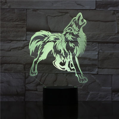 สัตว์หมาป่าตกแต่ง3D LED Nightlights หมาป่าที่มีสีสันออกแบบโคมไฟตั้งโต๊ะวัยรุ่นหมาป่าภาพลวงตาไฟห้องนอนตกแต่งที่ทันสมัย1750