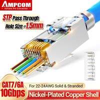 AMPCOM ขั้วต่อ RJ45 CAT7ปลั๊กอีเธอร์เน็ต CAT6A ส่งผ่าน Rj 45สำหรับแมว7สายเคเบิลเครือข่ายแบบแข็งหรือแบบเกลียวที่มีแถบโหลดขนาด1.5มม.