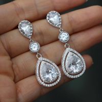 [COD] Cao Shi Amazons new luxury drop micro-inlaid zircon earrings classic dinner wedding bridal