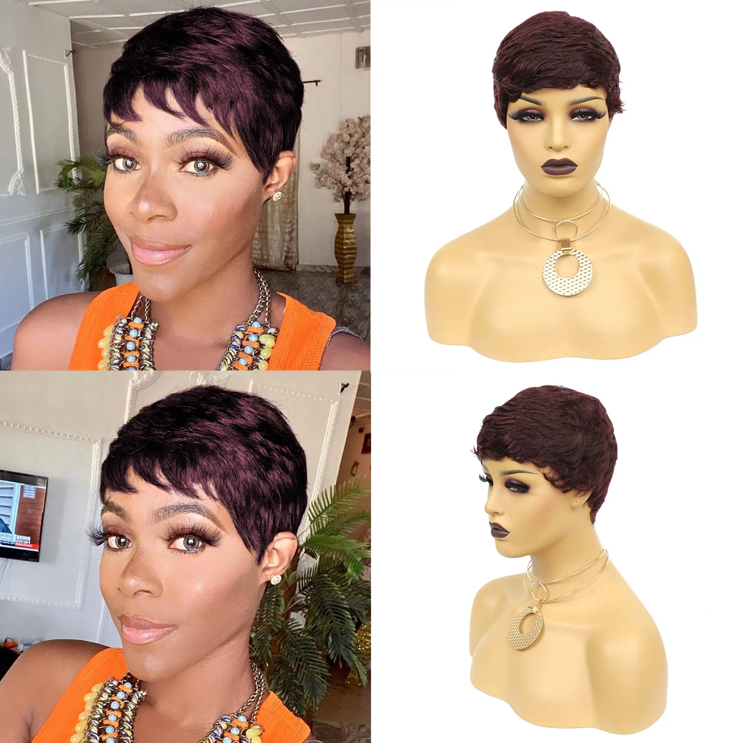 Short Straight Human Hair Wigs Natural Color Brazilian Remy Hair Pixie Cut  Wig Cheap Human Hair Wig For Black Women MYLOCKME | Lazada PH