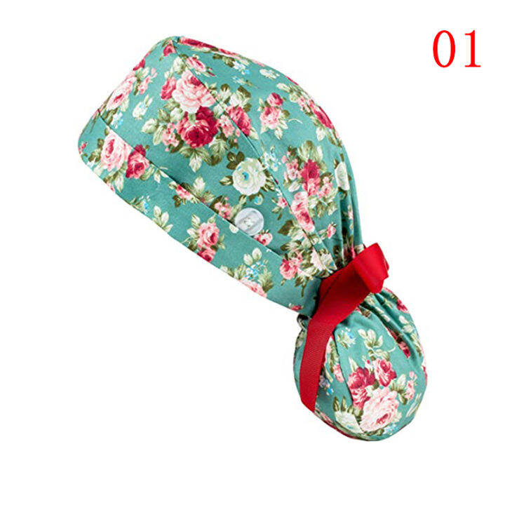 xinyi3-unisex-หมวกทำงานพยาบาล-multi-purpose-ribbon-tie-ปุ่มหมวกสีพิมพ์ปรับ-love-medical-แฟชั่นผม-hat