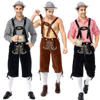 ผู้ใหญ่เยอรมันบาวาเรีย Oktoberfest เครื่องแต่งกายผู้ชายแบบดั้งเดิมชุดเสื้อลายสก๊อตปักสายรัดกางเกงขาสั้นฮาโลวีนเทศกาลชุด