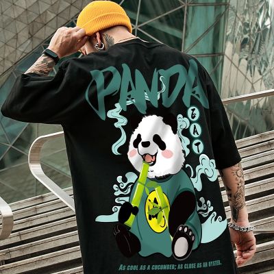 CODTheresa Finger ⚡W-KING⚡【Spike】Tide Brand Boys Panda Oversize Street Style Short-sleeved T-shirt Male Trend Printing T-shirt Loose Round Neck Clothes Five-point Sleeve Top t shirt lelaki