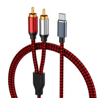 ♬ แบบพกพาอลูมิเนียมอัลลอยด์ Type C ถึง2 RCA สายสัญญาณเสียงเชื่อมต่ออะแดปเตอร์สำหรับโทรศัพท์มือถือแล็ปท็อปโฮมเธียเตอร์ทีวีลำโพงสายสัญญาณเสียงเชื่อมต่อ