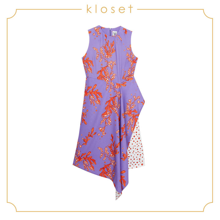kloset-asymmetric-printed-dress-rs19-d003-เสื้อผ้าผู้หญิง-เสื้อผ้าแฟชั่น-เดรสแฟชั่น-เดรสพิมพ์ลาย-เดรสแขนกุด