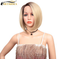 Synthetic Short Straight Bob Wig 12Inch Blond Bobo Hair Style Party Cosply Lace Front Hair For Women Heat Resistant HeyMidea