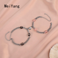 MeiYang แฟชั่น Sands เคลือบ Luminous ลูกปัดสร้อยข้อมือสแตนเลส Cuban Chain Love แม่เหล็กดึงดูดสร้อยข้อมือคู่ Night Glow เครื่องประดับคนรักของขวัญวันวาเลนไทน์