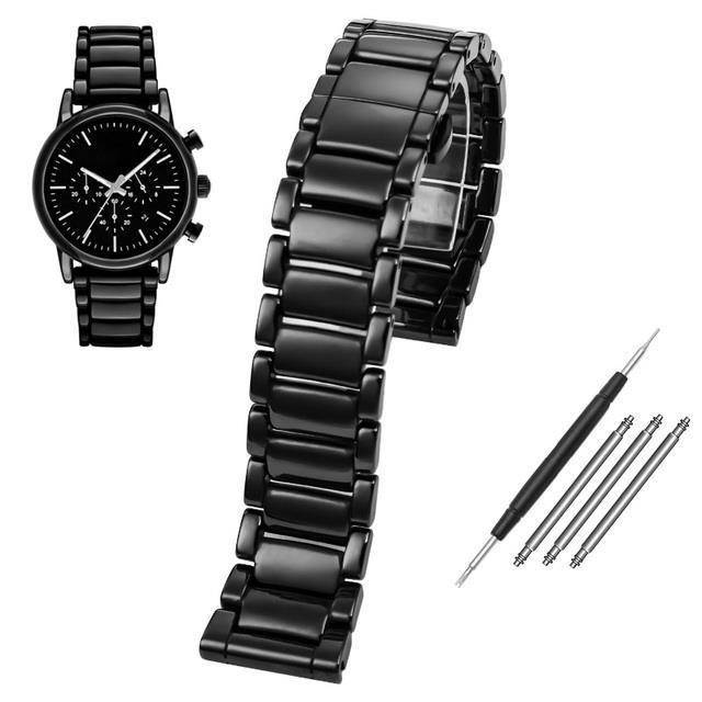 22-มม-สายนาฬิกาสร้อยข้อมือสายเซรามิกสีดำคุณภาพสูง-กล่องนาฬิกาสำหรับนาฬิกา-armani-ar1507-ar1509-นาฬิกาเซรามิก