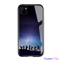 UCUC เคสโทรศัพท์เคสสำหรับ Huawei Y5P 2020 huwawei Y5P แก้วโทรศัพท์มือถือกรณีหรูหรา Aurora S tarry ดาวพื้นที่ปลอกไล่โทนสีปกมันวาวกระจกนิรภัยกรณีปลอก