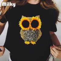 Sunflower Owl Aesthetic Tshirt Short Sleeved Soft Black Tshirts Black Art Prints Tshirt