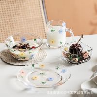 [พร้อมส่ง] แก้วน้ำ ถ้วย จาน ชาม สไตล์เกาหลี ลายดอกไม้ หลากสี พาสเทล น่ารัก เซ็ตจาน ชุดเครื่องครัว