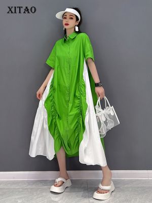 XITAO Dress Casual Women Contrast Color Shirt Dress
