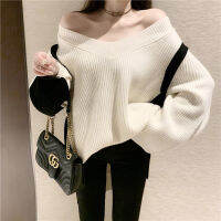 Style Loose V-Neckline Color Long-Sleeved Sweater Autumn 2021 New Mid-Length Pullover Knitwear for Women