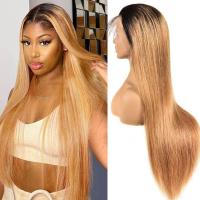 【jw】✺ Ombre Hd Front Human Hair Wigs 1B/99J 27 Honey Blonde Straight Glueless Sale Frontal Wig