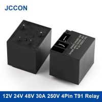 10Pcs 12V 24V 48V DC Power Relay 30A 250VAC 4Pin Relays PCB Type Black Automobile Relay T91 Series For Water Heater