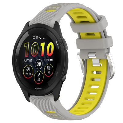 สำหรับ Garmin Forerunner 265 22มม. สายนาฬิกาข้อมือซิลิโคนหัวเข็มขัดเหล็กสองสี (สีเทา + สีเหลือง) (ขายเอง)