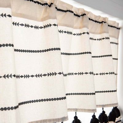 Boho Tassels Valances for Window Darkening Ivory Striped Curtains Treatments for Kitchen Bathroom Living Room Home Decors TJ6427