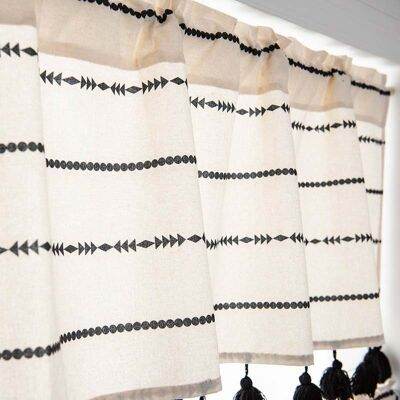 Boho Tassels Valances for Window Darkening Ivory Striped Curtains Treatments for Kitchen Bathroom Living Room Home Decors TJ6427