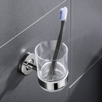 SUS 304 Stainless Steel Toothbrush Tooth Cup Holder With Glass Cup Wall Mounted Bath Single Cup Rack Bathroom Accessories