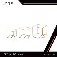 JJGLASS - (LYNX) CUBE Yellow - แจกันกระจก ทรงเรขาคณิต สำหรับตกแต่งบ้านสมัยใหม่และมีสไตล์ ขนาด 10 ซม., 12 ซม. และ 15 ซม. ไม่สามารถใส่น้ำได้