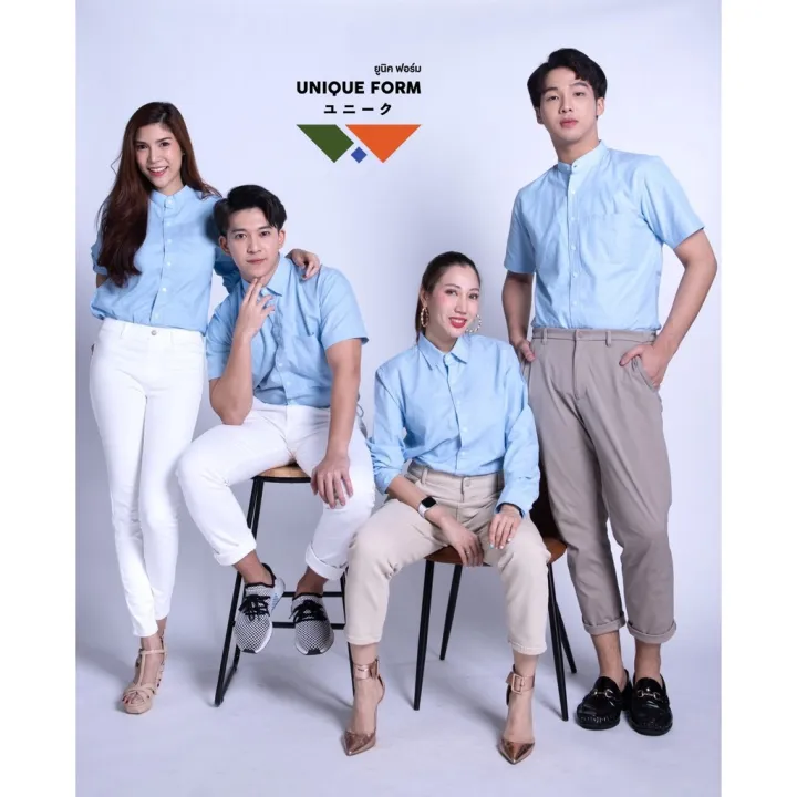 uniqueform-เสื้อเชิ้ต-แขนยาวคอปก-sky-blue-shirt-สีฟ้ายีนส์-ผ้าอ้อกฟอร์ด-pure-oxford-shirt