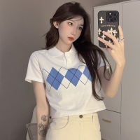 Polo Shirt Women Korean Style Fashion Cropped Blouse Summer Short Sleeve Casual Tops 2023 New