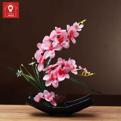 MZD【Flower Set + Tabletop Ceramics Vase】Flower Set Decoration Indoor Living Room Coffee Table Silk Flower Dining Table Cabinet Hotel Decoration Holiday Party Decoration Gift