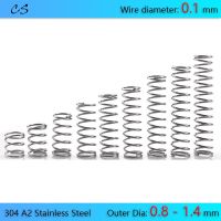 10ชิ้น0.1มิลลิเมตรสปริงอัด304 A2สแตนเลสสปริงลวดเส้นผ่าศูนย์กลาง0.1มิลลิเมตรด้านนอก0.8 1 1.2 1.4มิลลิเมตรความยาว5 8 10 12 15 20 25มิลลิเมตร