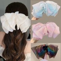 Chic Chiffon Shimmering Mesh Big Bow Spring Barrettes Hair Clips for Women Accessories Korean Elegant High Crown Bowknot Hairpin