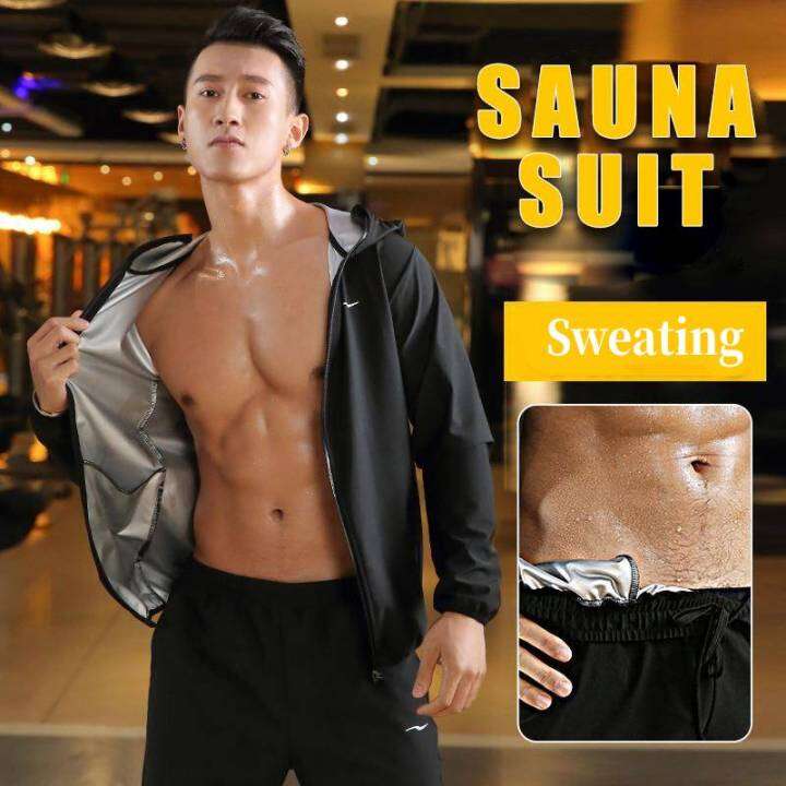 BVVU Sauna Anzug Für Männer - Sweat Jacke & Hose Mit Kapuze Für Training, Mehr Schwitzen & Kalorienverbrennung