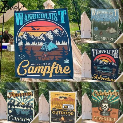 Outdoor Camping Trip Tapestry Wall Hanging Traveller Adventure Sign Letter Graffiti Tapestry Mountain Forest Background Blanket Tapestries Hangings