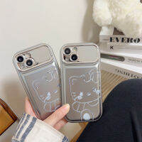 เคสป้องกันเลนส์ชุบสำหรับ IPhone 12 13 14 Pro Max,ปลอกการ์ตูนเส้นรูปรอยยิ้ม Kittt ฝาหลังแฟชั่นเคสโทรศัพท์กันกระแทก