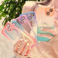 【 AN boutique 】 เคสสีสันสดใสไล่โทนสีโปร่งใสสำหรับ iPhone 13 12 11 Pro Max X Xr Xs Max 8 7 Plus ฟิล์มกล้องซิลิโคนอ่อนนุ่มกันกระแทก