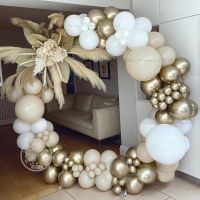 120/155 ชิ้น Rustic Beige บอลลูนพวงมาลัยชุด Chrome Gold งานแต่งงานวันเกิดตกแต่งสีขาวทราย Globos Baby Shower Party ฉากหลัง-WIOJ SHOP