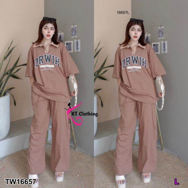 tw16657-set-2-ชิ้น-เสื้อคอปกแขนสั้น-กางเกงขายาว