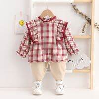 [COD] 2021 spring new Korean version of childrens plaid girls 0-4 years old casual two-piece suit tide