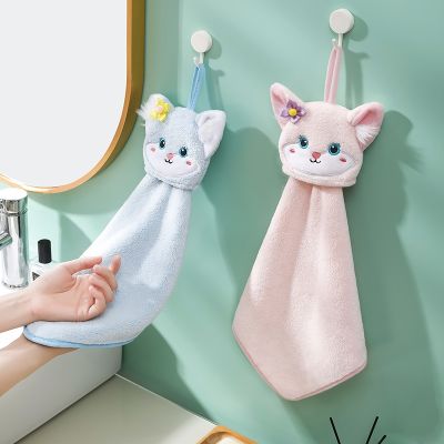 Cartoon Fox Wipe Hand Towel Soft Skin Friendly Coral Velvet Foldable Pocket Embroidery Towels Kitchen Bathroom Cleaning Gadgets