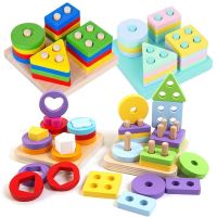 Wooden Montessori Toy Building Blocks Early Learning Educational Toys Color Shape Match Wooden Puzzle Game for Children