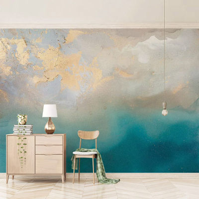 [hot]Custom 3D Mural Wallpaper Modern Abstract Oil Painting Blue Sea Gilded Texture Wall Papers Living Room TV Background Wall Decor