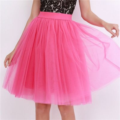 ‘；’ High Waist 7 Layer Midi Tulle Skirt Tutu Skirts Womens Petticoat Elastic Belt Summer Faldas Saia Jupe